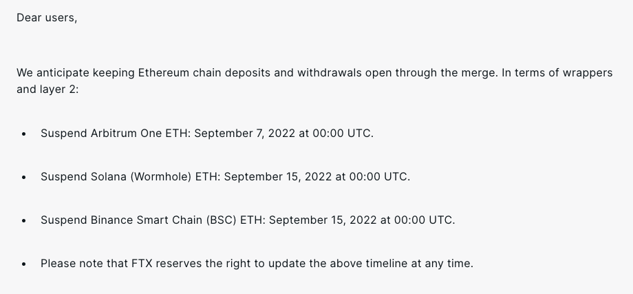 以太坊合并FTX将暂停Arbitrum、Solana、BSC上ETH充提!SBF:仍可交易-第2张图片-腾赚网 以太坊合并FTX将暂停Arbitrum、Solana、BSC上ETH充提!SBF:仍可交易-第2张图片-腾赚网