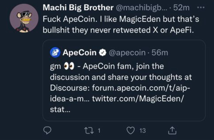 无聊猿支持者黄立成清空80万枚APE转入币安 APE跌超14%-第3张图片-欧易okex官网 无聊猿支持者黄立成清空80万枚APE转入币安 APE跌超14%-第3张图片-欧易okex官网