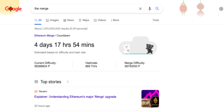 谷歌搜索提供以太坊合并倒数计时!显示距离不到5天-第1张图片-欧易okex官网 谷歌搜索提供以太坊合并倒数计时!显示距离不到5天-第1张图片-欧易okex官网