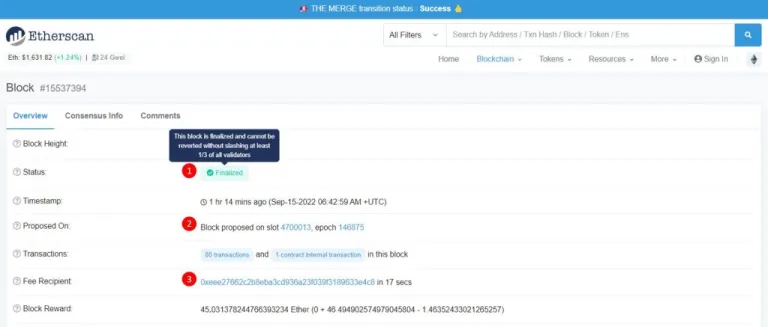 Etherscan新增4个PoS信息：区块最终状态、提交的Slot及Epoch-第2张图片-欧易okex官网