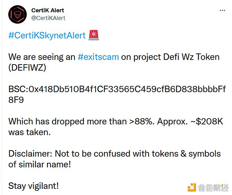 Defi Wz Token项目骗局已获利约20.8万美元-第1张图片-欧易下载
