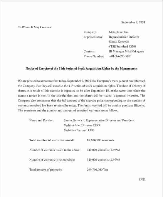 日版微策略Metaplanet再购入3亿日元比特币!股价上涨近5%