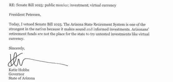 美国亚利桑那州长否决比特币储备法案导读:虚拟货币是未经验证的投资