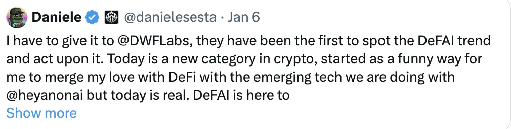 DWF Ventures 解码 DeFAI:你应该关注这四大方向中的核心项目