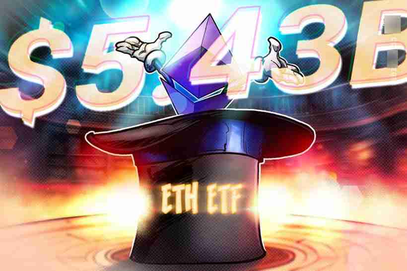 现货以太坊（eth）etf连续20日资金净流入，创下54亿美元月度流入纪录